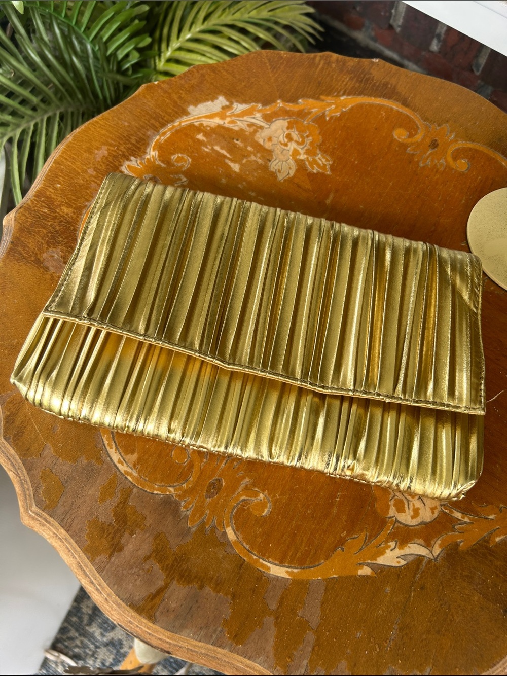 Gold Pleated Evening Clutch - Crossbody - Picture 3 of 8